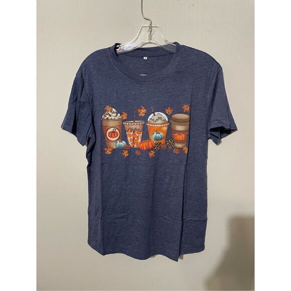 Brand New, no tags, women’s Small Autumn Fall Pumpkin Spice Shirt Blue - Picture 1 of 4